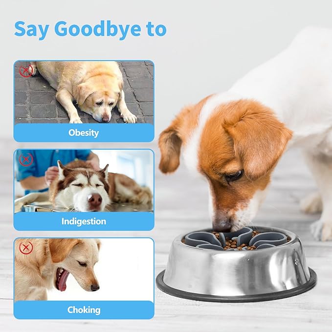 Slow Feeder Dog Bowls Insert, Bestalk Soft Silicone Slow Eating Dog Bowl Insert with Suction Cups for Small, Medium and Large Dogs(Grey M)