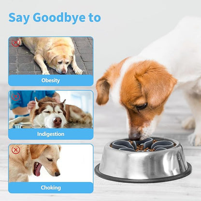 Slow Feeder Dog Bowls Insert, Bestalk Soft Silicone Slow Eating Dog Bowl Insert with Suction Cups for Small, Medium and Large Dogs(Grey S)