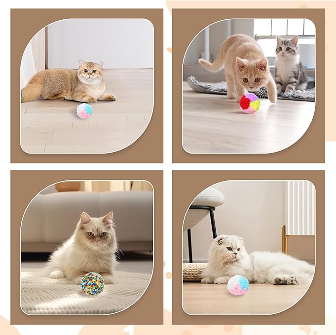 6 PCS Cat Pom Pom Balls, 2 Inch Cat Ball Toy Assorted Color Cats Yarn Ball Yarn Puffs Soft Interactive Kitten Chasing Toys Cats Chase Balls for Pet Interactive Playing Exercising Training
