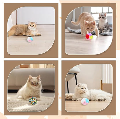 6 PCS Cat Pom Pom Balls, 2 Inch Cat Ball Toy Assorted Color Cats Yarn Ball Yarn Puffs Soft Interactive Kitten Chasing Toys Cats Chase Balls for Pet Interactive Playing Exercising Training