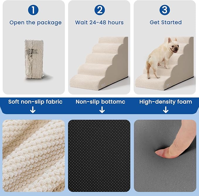 5 Step Dog Stairs for High Bed – Pet Steps for Small Dogs, Non-Slip Dog Ramp with Washable Cover, Pet Ladder for High Beds,Beige
