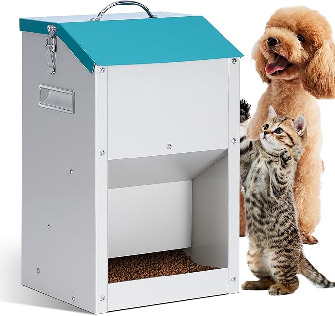 Automatic Cat Feeder Outdoor 59cups/14L Automatic Dog Feeder Cat Food Dispenser with Storage Gravity Pet Feeding Station Galvanized