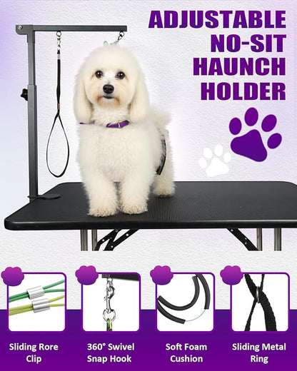 Breeze Touch Dog Grooming Arm - 32" Dog Grooming Table Arm with Clamp and Post, Loop Noose, No Sit Haunch Holder Grooming Restraint for Small & Medium Dogs