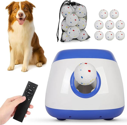FAHKNS Automatic Dog Ball Launcher,Dog Ball Thrower Machine with 40-80Ft 3 Launching Distance,Interactive Toys for Medium/Large Dogs, Indoor & Outdoor with 8 Balls (2.5"),Remote Control Thrower -Blue