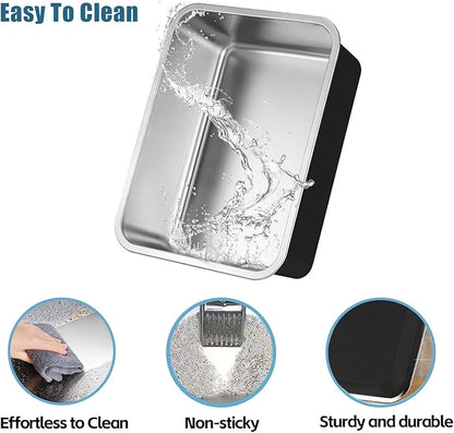 Stainless Steel Cat Litter Box - XL Metal High Sided Cat Pan Tray, Easy to Clean Non Stick Odorless Large Pet Toilet Supplies for Big Cats Kitty Kitten, 23.6 x15.75 x6 Inch, Black