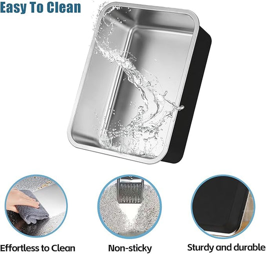 Stainless Steel Cat Litter Box - XL Metal High Sided Cat Pan Tray, Easy to Clean Non Stick Odorless Large Pet Toilet Supplies for Big Cats Kitty Kitten, 23.6 x15.75 x6 Inch, Black