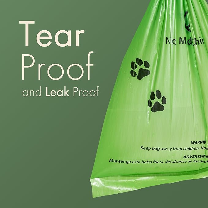 (Not Made In China) Dog Poop Bag Rolls 300 Count, Biodegradable, Leak Proof and Extra Thick Refill Bags For Dogs and Cats, Unscented Earth Friendly Waste and Doggy Litter Bag
