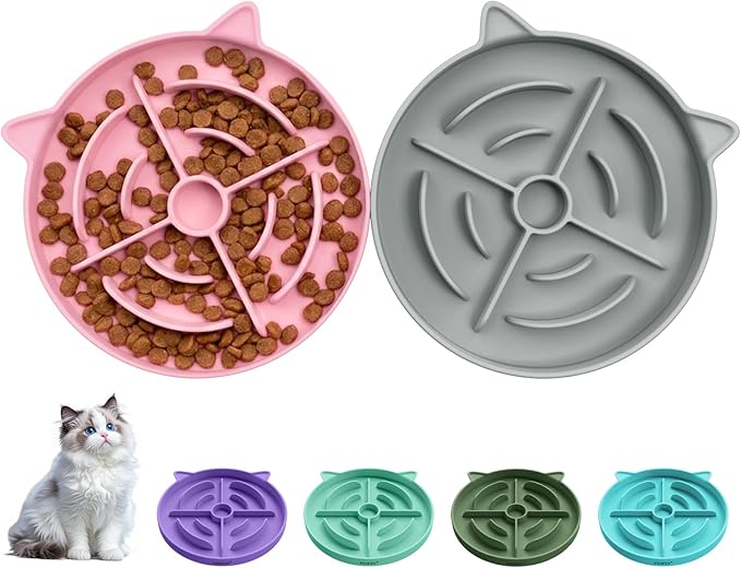 2 Pcs Silicone Slow Feeder Cat Bowl, Cat Slow Feeder for Food Training, Interactive Puzzle Bowls for Puppy, Kitten Dishes to Prevent Overeating, Treat Toys Suitable for Dry and Wet Food
