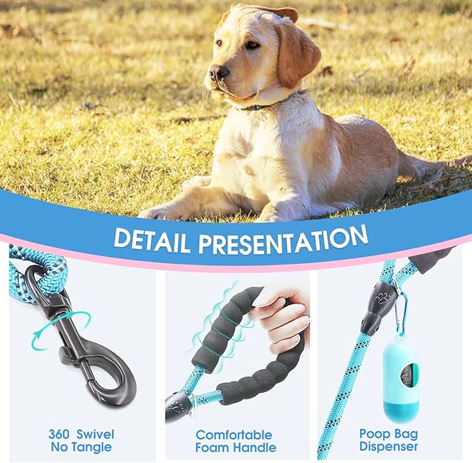 BAAPET 2/4/5/6 FT Dog Leash with Comfortable Padded Handle and Highly Reflective Threads for Small Medium and Large Dogs (4FT-1/2'', Blue)