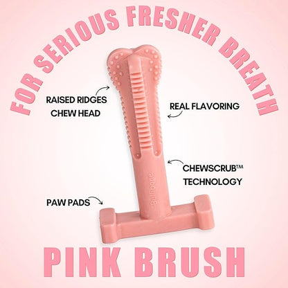Bullibone SuperBrush Dog Dental Chew Toy for Large Breeds (3 Pack) - Pink Peppermint