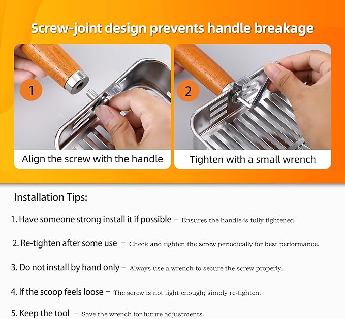 Rustproof & Unbreakable 304 Stainless Steel Metal Cat Litter Scoop, One-Piece Pressed Design with No Welds, Easy Bottom Scooping, Reinforced Anti-Break Handle
