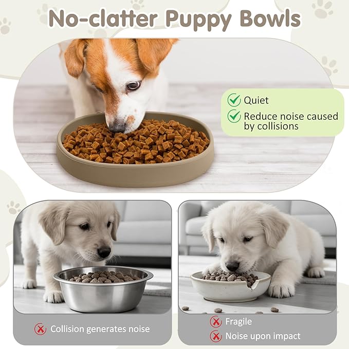 VCEPJH Silicone Dog Plates for Food Shallow Pet Bowl Flat Puppy Food Bowl Whisker Fatigue Cat Feeding Bowls Noiseless Dishes for Dry and Wet Food (Square-Round Brown)