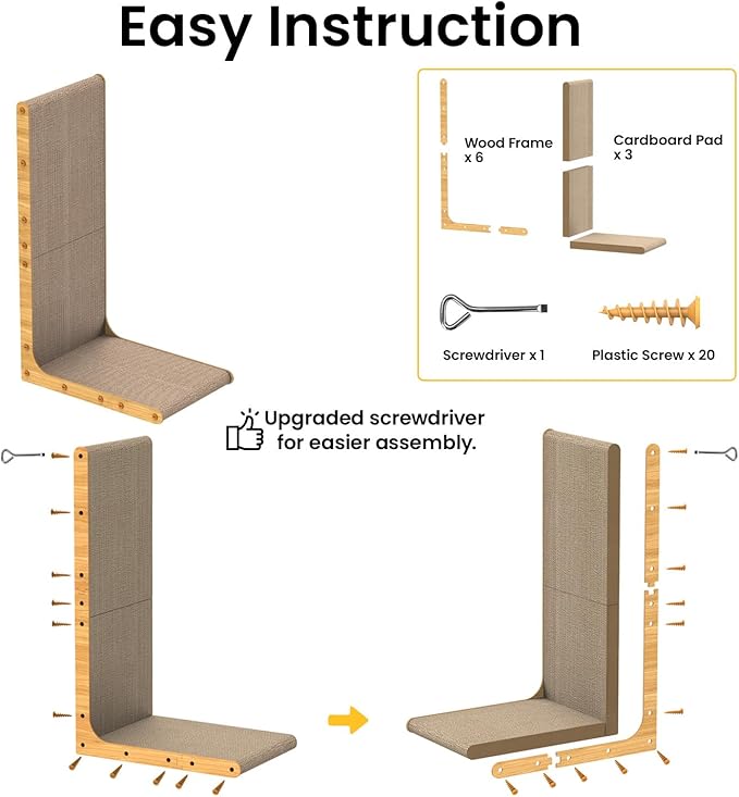 Cardboard Cat Scratcher, 26" L-Shaped Scratch Pad, Vertical Wall-Leaning Scratching Board to Protect Furniture for Indoor Cats,Wood Grain Jumbo