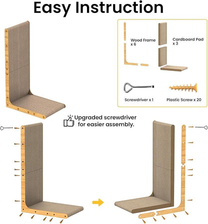 Cardboard Cat Scratcher, 26" L-Shaped Scratch Pad, Vertical Wall-Leaning Scratching Board to Protect Furniture for Indoor Cats,Wood Grain Jumbo