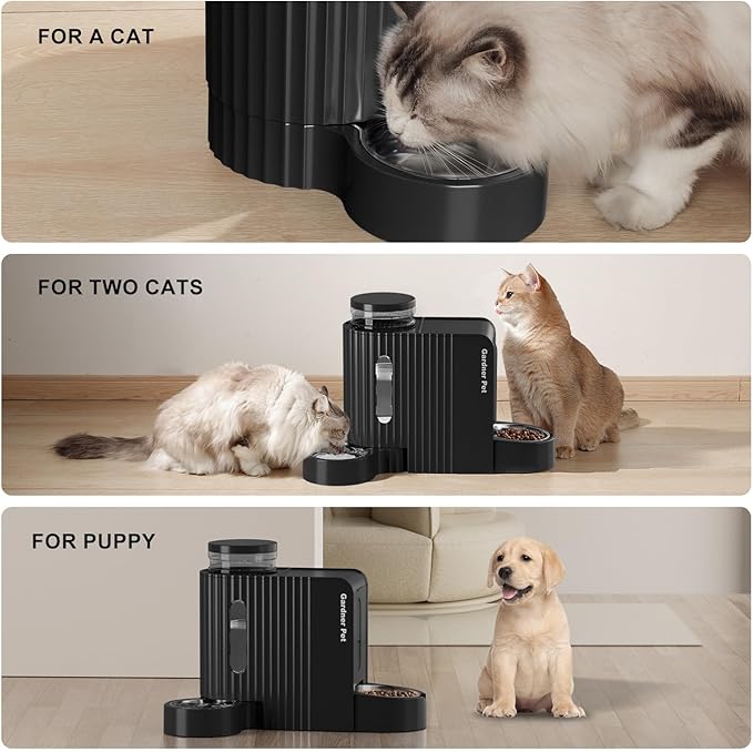 Gardner Pet Gravity Cat Food Feeder and Water Dispenser Stainless Steel Bowls Two-in-One Set Large Capacity Automatic Feeder for Pets Dogs, Puppies, Kittens-(0.8 Gallons x 2)