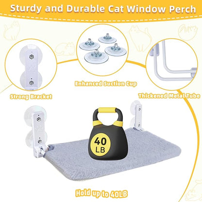 Cat Window Perch, Foldable Cat Window Hammock Sunbathing and Climbing Cats Hammock for Window Bed Bearing 40 Pounds Window Perch for Cats Inside 2-in-1 Reversible Cover (Light Gray)