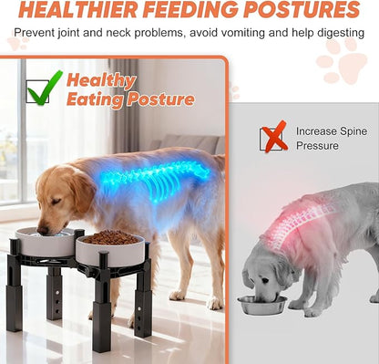 XIAZ Dog Bowl Stand Elevated Food Water Bowl Holder for Large Medium Small Sized Dog, Heights&Width Adjustable, Non-Slip, Durable, Elevated Feeding Bowl Stand for All Dogs Bowls (Stand Only)