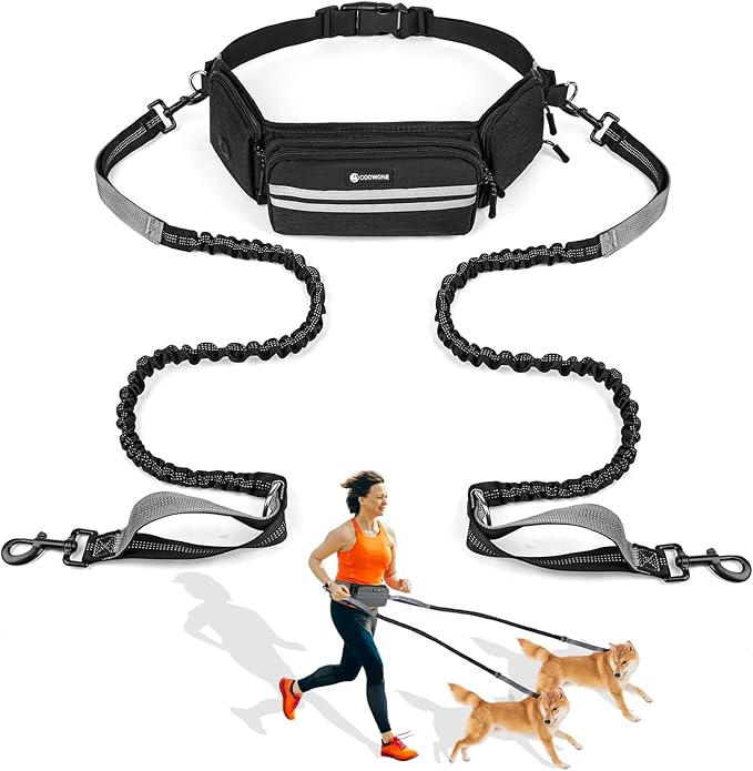 Hands Free Dog Leash with Dog Walking Fanny Pack for Large Medium Small Dogs, Heavy Duty Durable Reflective Waist Bungee Leash for Dog Training,Night Walking Running Jogging Hiking