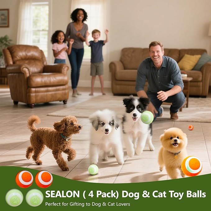 SEALON Electric Interactive Dog & Cat Toy Ball(4 Pack) Indoor Cat Play Ball, Suitable for Cats Over 6 Months for Exercise, Weight Loss, and Fun