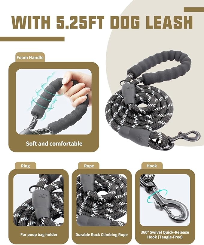 AUROTH Dog Harness and Leash Set, Soft Padded Service Dog Vest with 5.25FT Dog Leash, No Choke, Easy On Pet Vest, Adjustable Reflective No Pull Dog Harness for Large Dogs, Easy Walking and Training