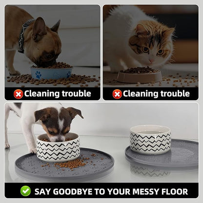 Comtim Waterproof Dog Food Mat - 2 Pack Silicone Pet Food Mat Dog Food Bowl Mats Cat Water Mats Eating Tray, Non-Slip Pet Placemat with Lip for Messy Drinkers to Protect Floor,Dark Grey 11"×11"