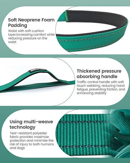 Hands Free Dog Leash, Multifunctional Crossbody Dog Leash, 5.9-9.5Ft Long Waist Belt with Car Seatbelt and Double-Sided Reflective Stitches for Medium and Large Dogs Walking, Jogging(Green)