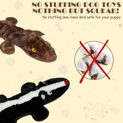 No Stuffing Dog Squeak Toys, 2 Pack Chew Toys with Crinkle to Keep Them Busy, Plush Puppy Teething Toys for Indoor & Outdoor Play, Best Birthday Gift for Large Breed