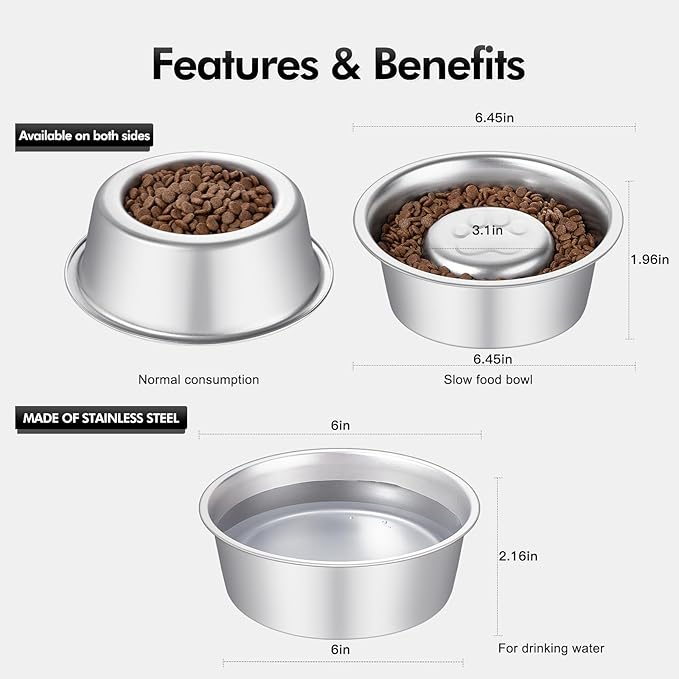 Premium Stainless Steel Pet Bowls with Cute Paw Design, Non-Slip Dog & Cat Food Water Bowls, Durable & Easy-to-Clean Feeding Dishes for Small/Medium Pets, Set of 2 pet-Bowls, Raised-pet-Bowls