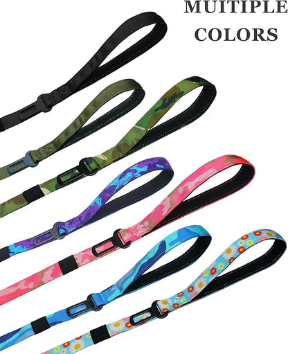 Hotsky Double Handle Dog Leash for Large Medium and Small Breed Dogs that Pull,Adjustable Nylon Heavy Duty Dog Leash with Car Seat Belt for Walking and Training,Camo,4.5-6 FT