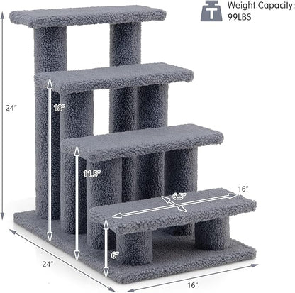 Tangkula Pet Stairs for Cats and Dogs, 4-Step Carpeted Ladder Ramp Cat Climber Cat Scratching Post, Multi-Step Dog Stairs for High Beds, Couch (Grey)