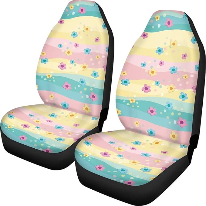 Dreaweet Hippie Flowers Seat Covers for Cars SUV Cute Car Accessories for Women Interior 2 Piece Washable Universal Seat Covers for Cars SUV Sedan Trucks Easy to Install