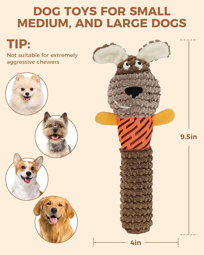 Squeaky Dog Toys for Small Dogs, Interactive Dog Plush Toy for Tough Play, Durable Chew Gifts for Puppy Teething to Keep Them Busy and Relieve Boredom (Brown Dog)
