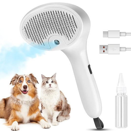 Pet Steam Brush for Dog & Cat, 4 in 1 Self Cleaning Cat Steam Brush for Shedding, Mist Spray Hair Removal Comb for Long Haired Pet Grooming, Effectively Prevents Flying Fur and Reduce Static