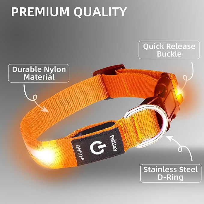 Super Bright LED Dog Collar - Fully Waterproof & Adjustable Glow Collar - USB-C Rechargeable for Night Walking, Safety - Flashing Lighted Collar for Dogs(Orange,L)