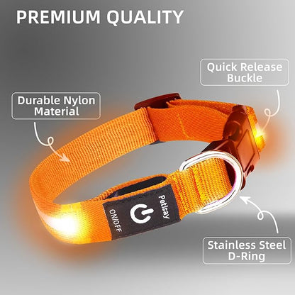 Super Bright LED Dog Collar - Fully Waterproof & Adjustable Glow Collar - USB-C Rechargeable for Night Walking, Safety - Flashing Lighted Collar for Dogs(Orange,L)