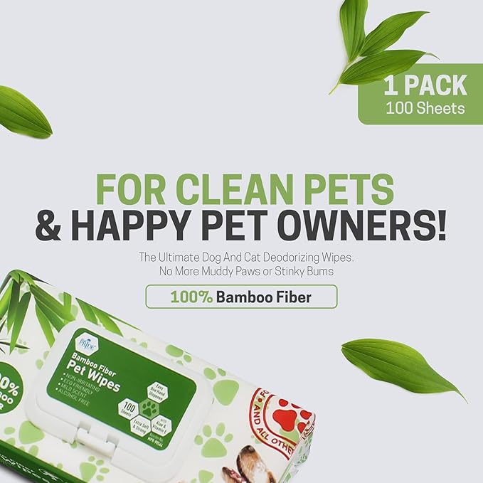 MED PRIDE Bamboo Fiber Dog Wipes for Paws and Butt, Hypoallergenic Paw Wipes, Biodegradable, XL 8in X 8in, Aloe Vera & Vitamin E (Pack of 100 Wipes)
