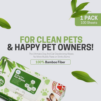 MED PRIDE Bamboo Fiber Dog Wipes for Paws and Butt, Hypoallergenic Paw Wipes, Biodegradable, XL 8in X 8in, Aloe Vera & Vitamin E (Pack of 100 Wipes)