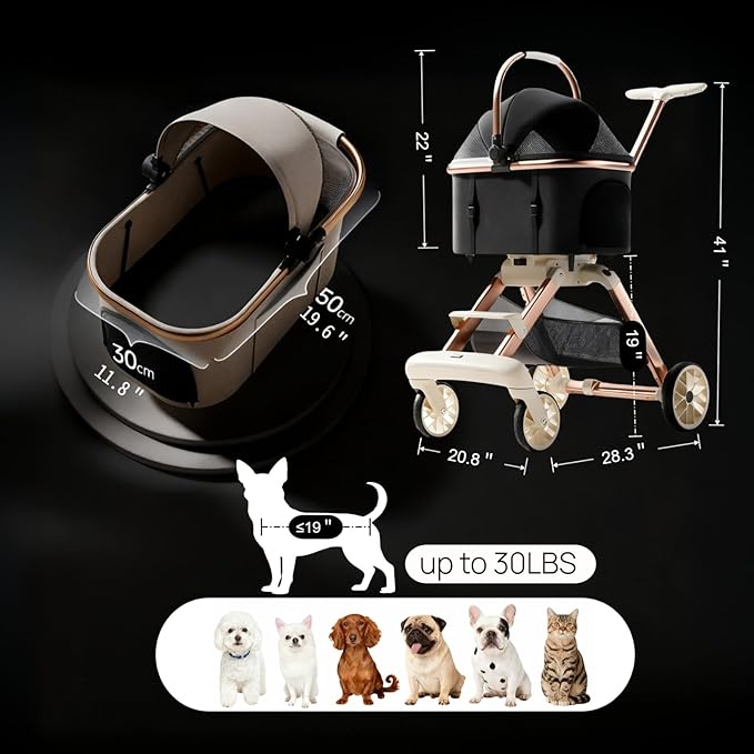 All-Terrain Pet Stroller for Small Medium Dogs & Cats, 30 lbs Capacity - Portable Carrier with One-Touch Brake, Lightweight Foldable Design & Shock Absorption Wheels,Pink