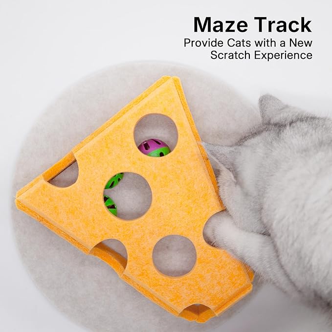 Cat Puzzle Toy with 3 Track Balls, Cheese Play Box for Indoor Kittens Treat Feeding, Fun Maze Game for Indoor Cats Boredom Relief & Exercise (Avocado Green)