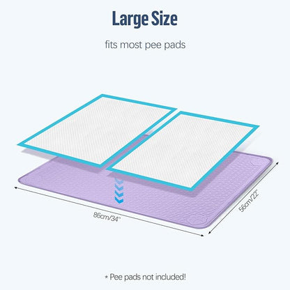 Pee Pad Holder for Dogs, 34" x 22" Silicone Pee Tray Mat Leak-Proof, High Edge, No Spill Pet Pad Holder for Puppy, Cat, Rabbit, Training Pads for Floor Protection, No Pee Pads (Purple)