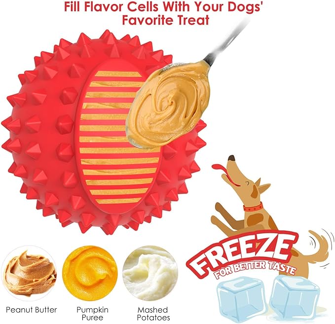 petizer 4" Squeaky Dog Balls for Aggressive Chewers, Durable Interactive Dog Chew Toys for Teething, Floatable Indestructible Rubber Spiky Ball, Tough Pet Toys for Small, Medium & Large Breeds