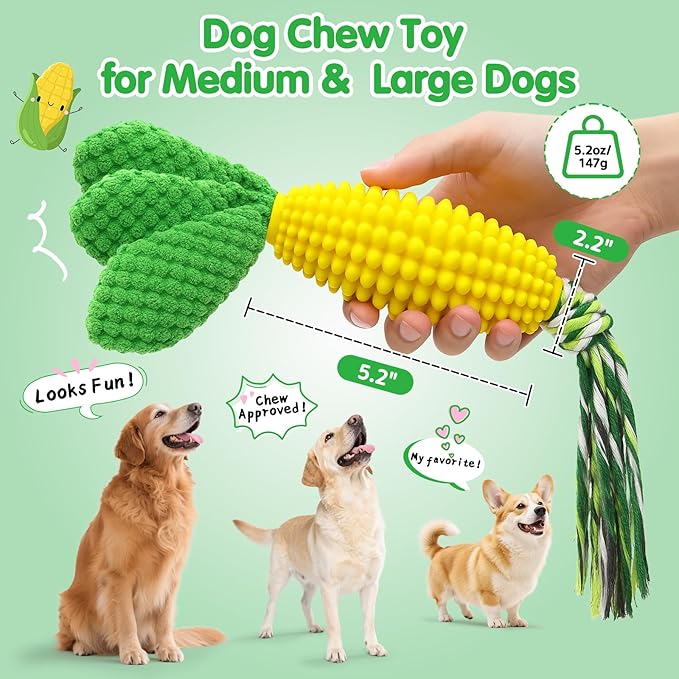 Dog Chew Toys – Squeaky Corn Dog Toys to Keep Them Busy, Soft Durable Teething Toys for Medium and Large Dogs