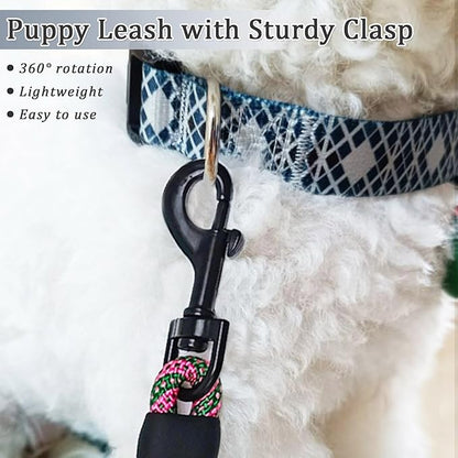 WYuZe 5ft Puppy Leash for Small Dogs, 1/4" Thin Rope Dog Leash with Easy to Use Hook, Chihuahua/Yorkie/Toy Breed Lightweight Cat Leashes, 10 Colors, Pink Green