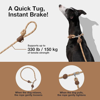 VETRESKA Hands-Free Dog Leash, 8FT Adjustable Rope Leash for Medium Large Dogs, Waist/Crossbody Slip Lead Leashes for Walking, No Pull Dog Leashes with Bag Dispenser, Clip, 3 in 1 Walk Kit (Coffee)