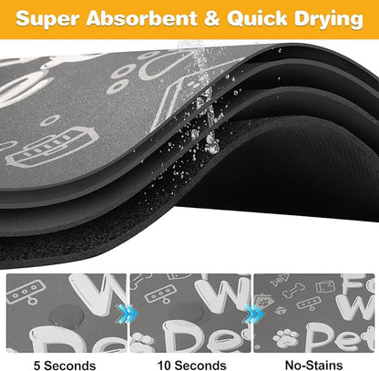 Pet Feeding Mat,Dog Cat Mat for Food and Water,Dog Bowl Waterproof Placemat with Rubber Backing,Absorbent Quick Dry Water Dispenser Mat for Pet（Dark Gray 12"×18"）