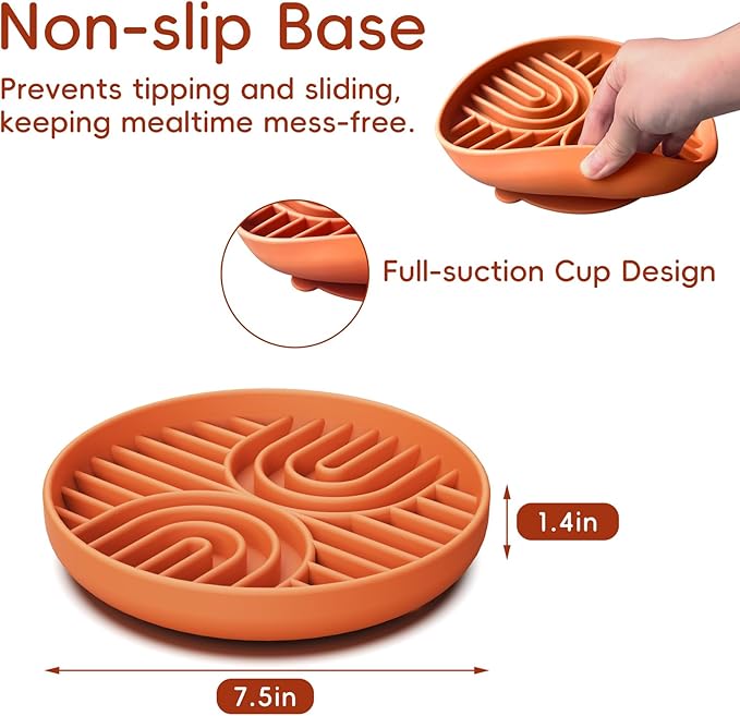 Slow Feeder Dog Bowl, Silicone Puzzle Bowl With Suction Cups for Dogs & Puppies, Anxiety Relief, Slow Eating, Dishwasher Fit, All Breeds, Pumpkin