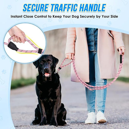 Lukovee Hands Free Dog Leash, 10FT Adjustable Training Lead 1/2 Inch Nylon Heavy Duty Lead No Pull for Large Medium Dogs, Tangle Free Reflective Waist-Leash for Walking Running, (PI, Plus Handle)
