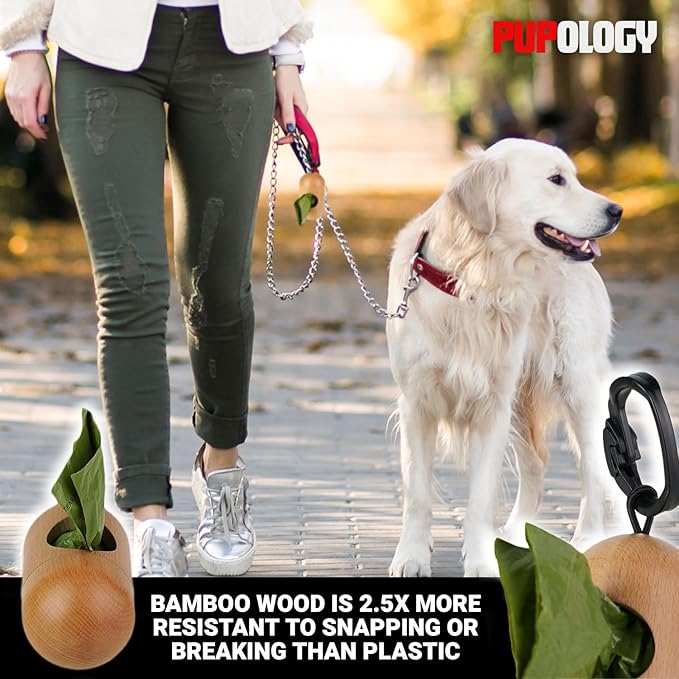Unique Natural Wood Dog Poop Bag Dispenser Waste Bag Included, Wooden Dog Waste Bag Holder, Lightweight and Compact Dog Poop Bag Holders for Leashes