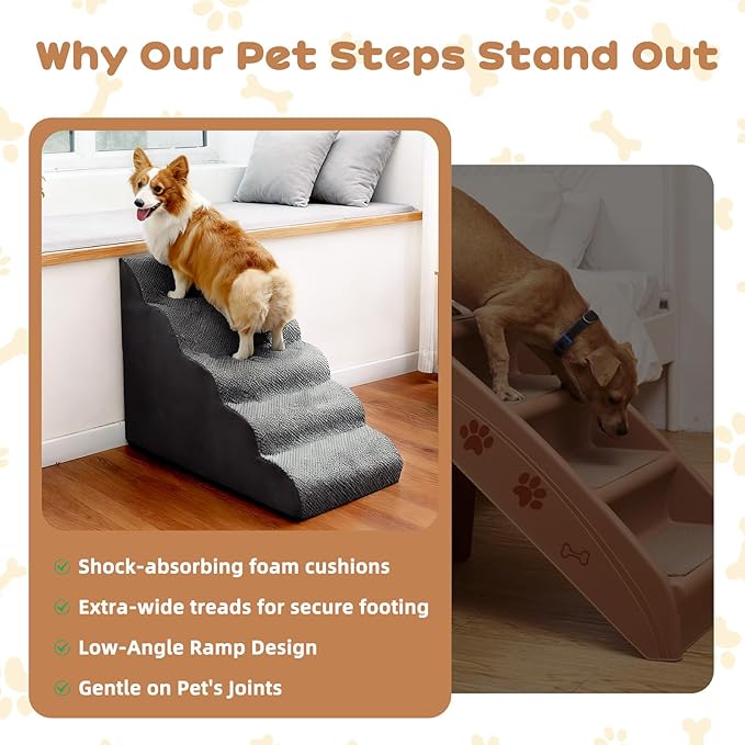 Makigued Dog Stairs for Small Dogs and Cats, 23" H 5 Steps Pet Steps Ramp for High Bed, Couch, Sofa, Waterproof Pet Stairs with Removable Washable Cover, Non-Slip Bottom, Dark Gray