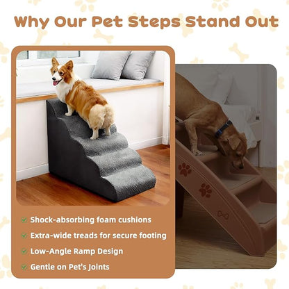 Makigued Dog Stairs for Small Dogs and Cats, 23" H 5 Steps Pet Steps Ramp for High Bed, Couch, Sofa, Waterproof Pet Stairs with Removable Washable Cover, Non-Slip Bottom, Dark Gray
